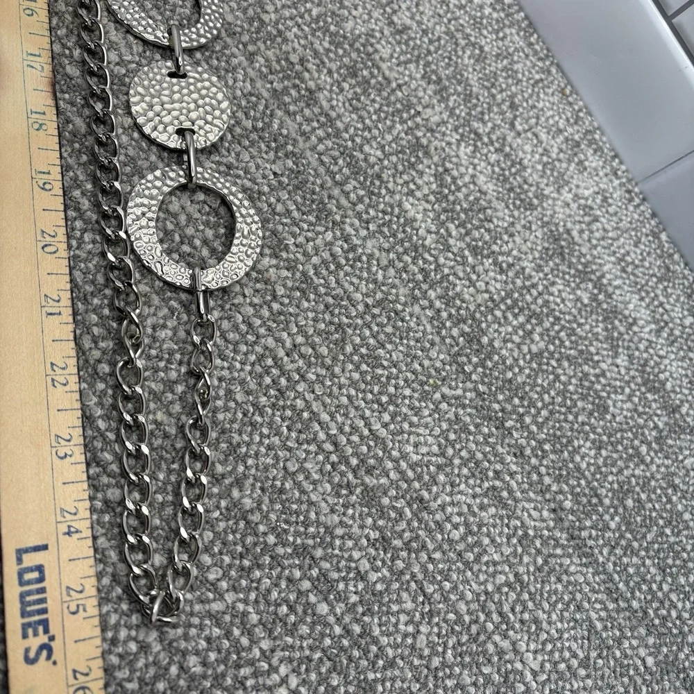 Chico's Metallic Silver Chain Link‎ Embellished Hip Belt Adjustable